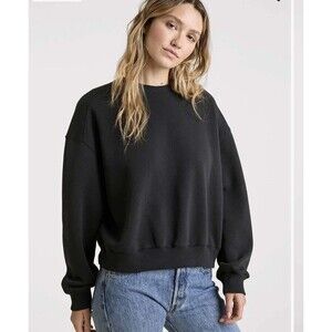 Nuuds Classic Crewneck Fleece Sweatshirt Womens Large Black Comfycore Lounge